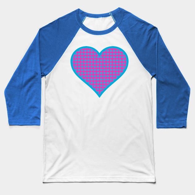 Pink and Blue Gingham Heart Baseball T-Shirt by bumblefuzzies